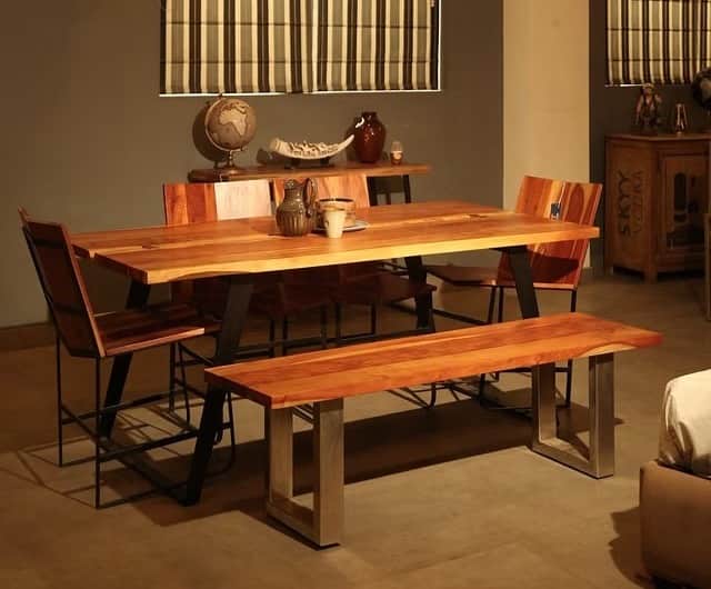 Wooden PU Finish Dining Table with 1 Bench - top_view