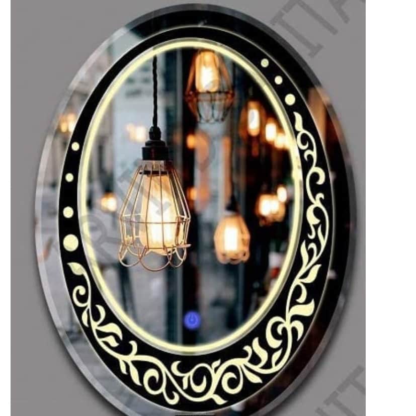 (824) Modern Stylish Oval Shape Led Mirror Size:- 18x24 - rear_view