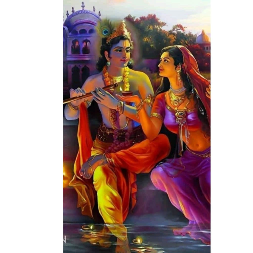 Radha Krishna Multicolor Tile - photo