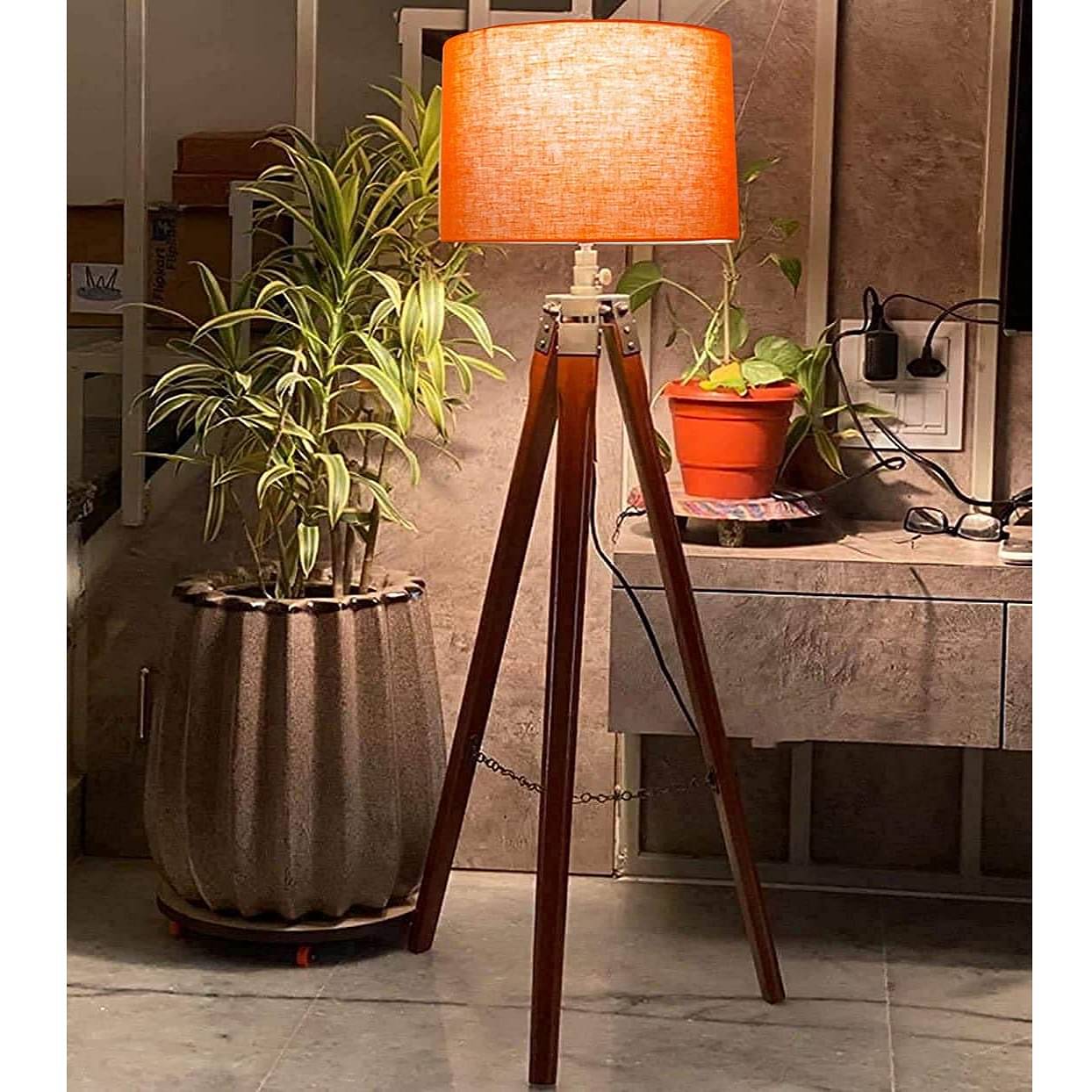 Wooden Crafter Designer Corner Tripod Floor Lamp for Living Room & Bedroom (Multicolor, Pack of 1)