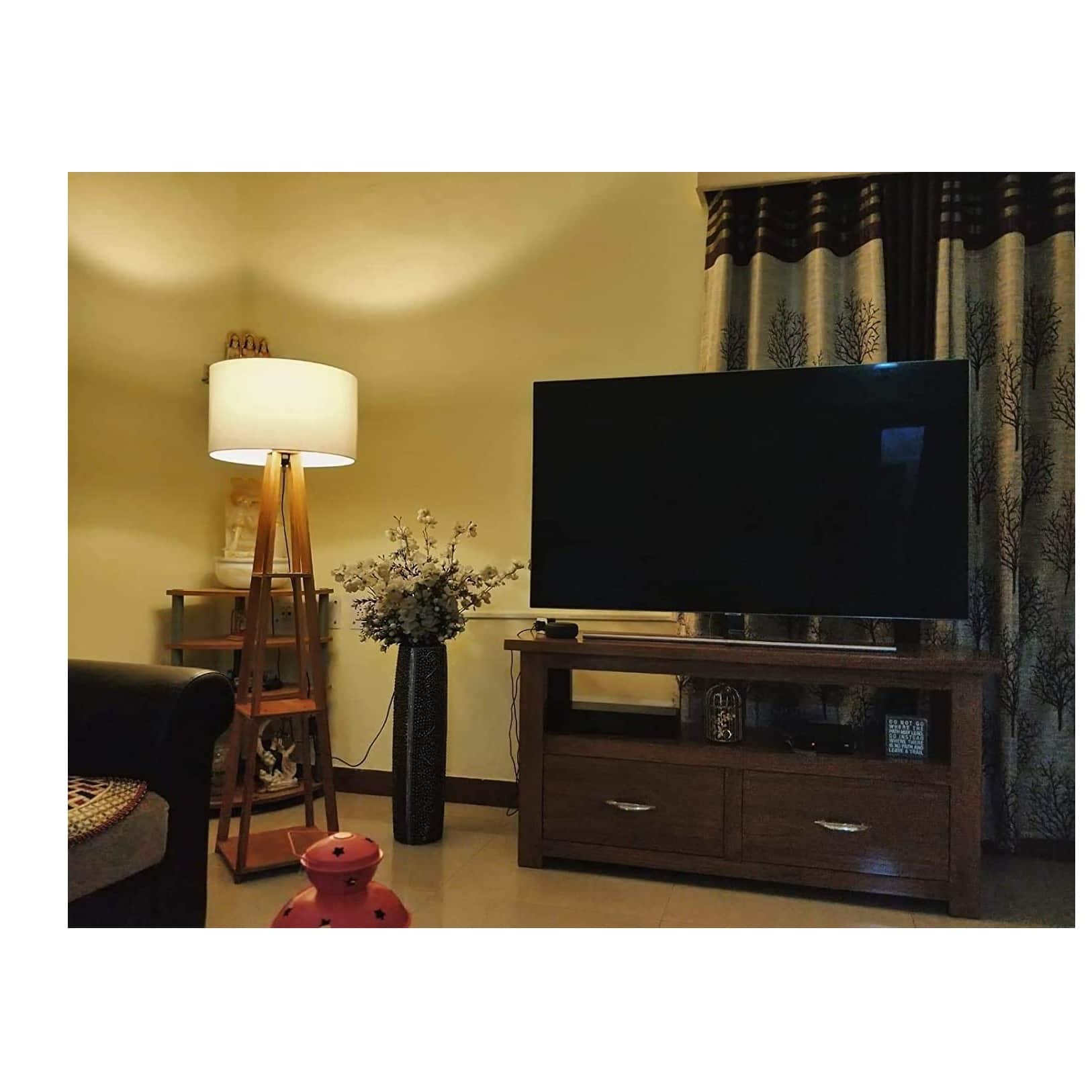Wooden Italian Tripod Floor Lamp with Jute Shade - top_view