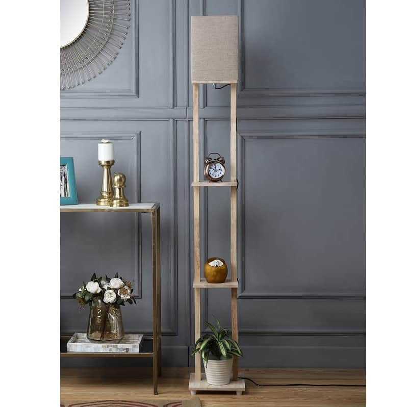 Mario 3 Tier Shelf Storage Solid Wood Floor Lamp - top_view
