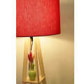 Red Shade Wooden Teak Floor Lamp with Shelf - right_view