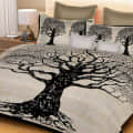 Cotton Beautiful Halloween Double Bed Jaipuri Sanganeri Print Bedsheet with 2 Pillow Cover (Cream Elephant Print) - front_view