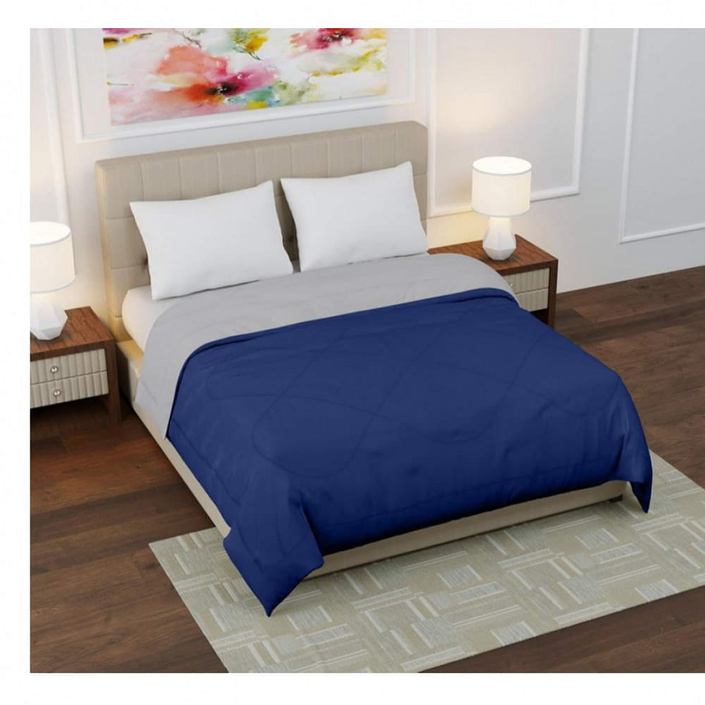 Solid Double Duvet/Comforter/Blanket for Heavy Winter (Microfiber, Blue/Grey, 90"x 100") - photo
