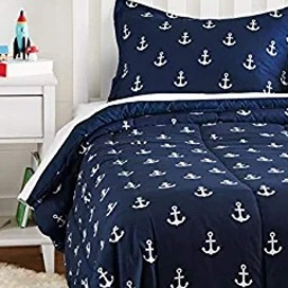 Kid's Comforter Set - Soft, Easy-Wash Microfiber - White Anchors ( Double Bed) - photo
