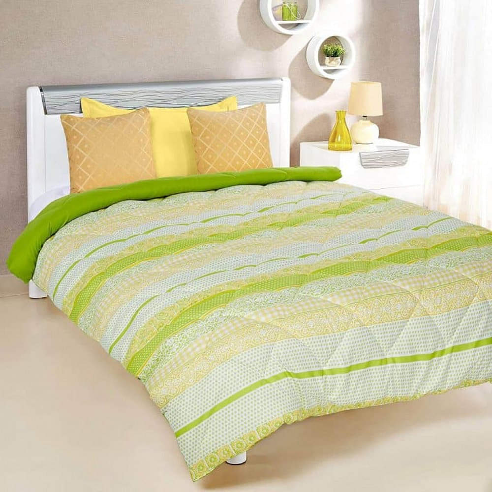 Microfiber Printed double bed Comforter, Green and Yellow - photo
