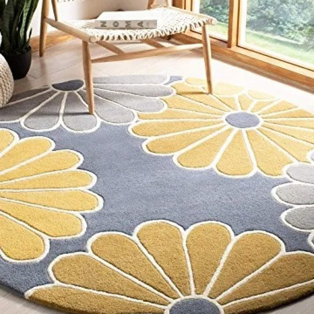 Textured Woolen Round Carpet - photo