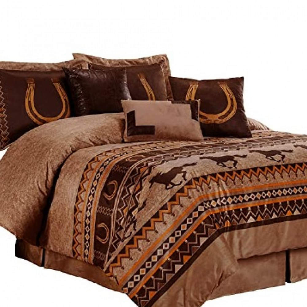 Southwestern Wild Horses Micro suede Bedding Double Comforter Set - photo
