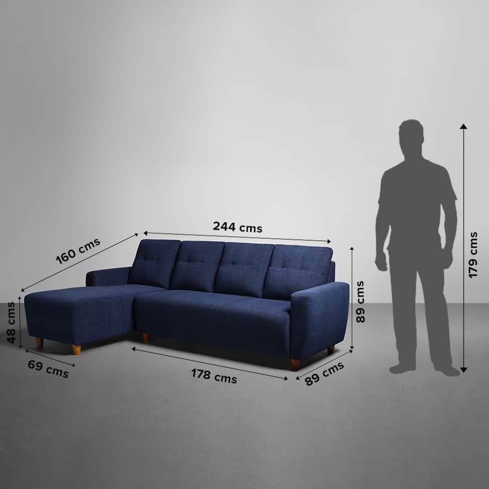 Athens Sofa with Lounger In Alice Blue Color - rear_view
