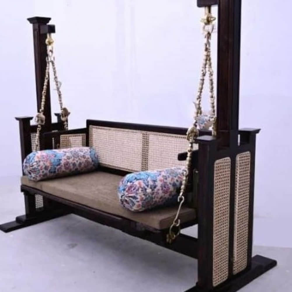 Cane wooden swing with stand - photo