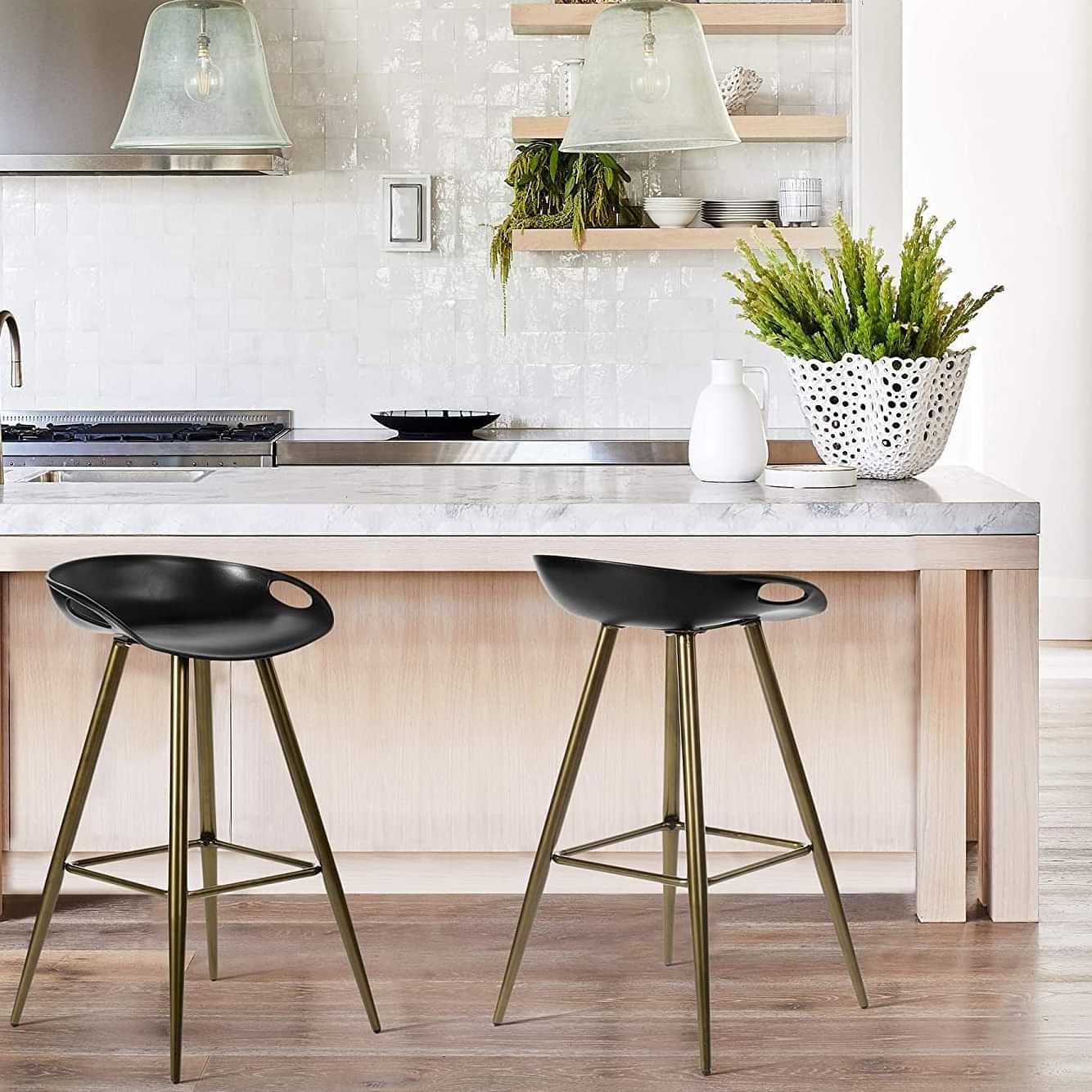 Anthrax Black Café Stool With Golden Finish Legs - photo