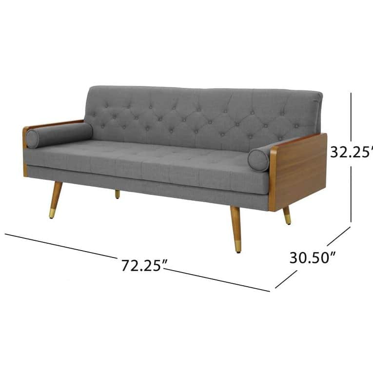 Mid Century Modern Tufted Fabric Sofa in Gray Colour - front_view