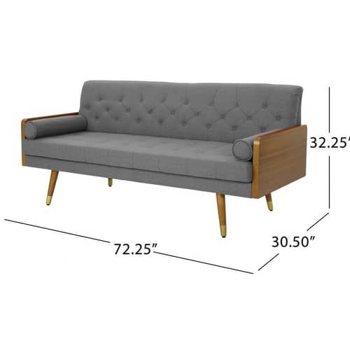 Mid Century Modern Tufted Fabric Sofa in Gray Colour