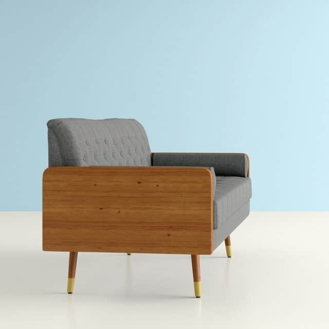 Mid Century Modern Tufted Fabric Sofa in Gray Colour - top_view