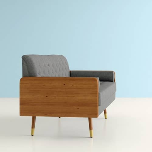 Mid Century Modern Tufted Fabric Sofa in Gray Colour