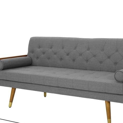 Mid Century Modern Tufted Fabric Sofa in Gray Colour