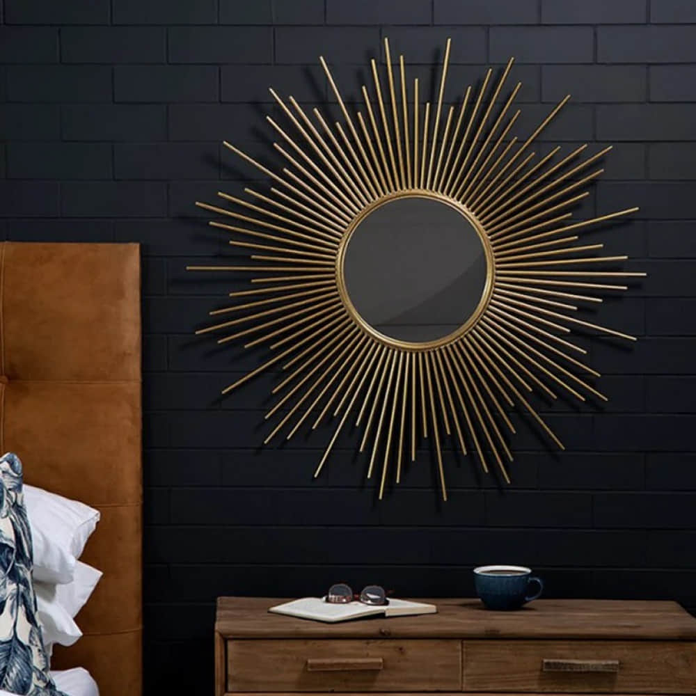 Iron Starburst Wall Mirror in Golden Colour - photo