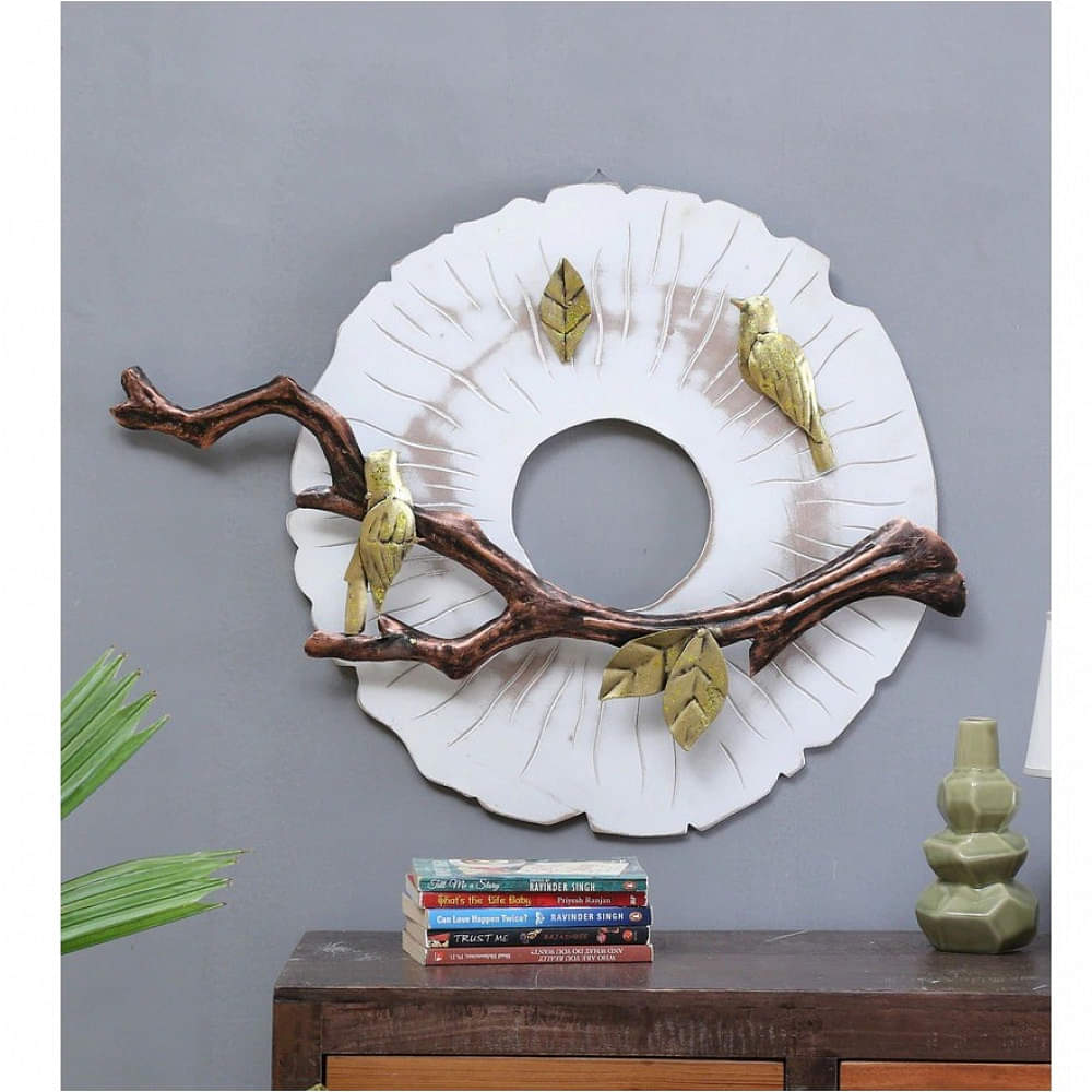 Wrought Iron Bird On Branch Wall Art In White - photo