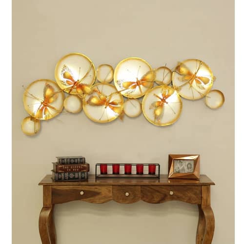 Wrought Iron Butterfly Wall Art With LED In Gold