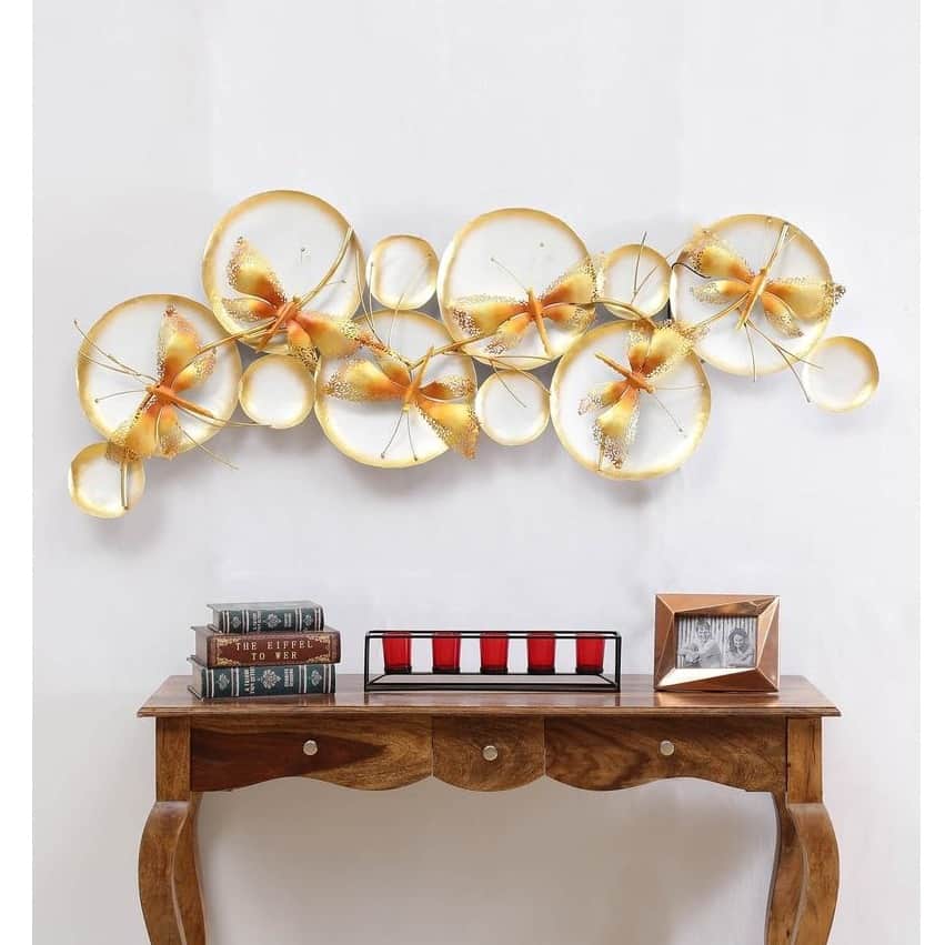 Wrought Iron Butterfly Wall Art With LED In Gold - front_view