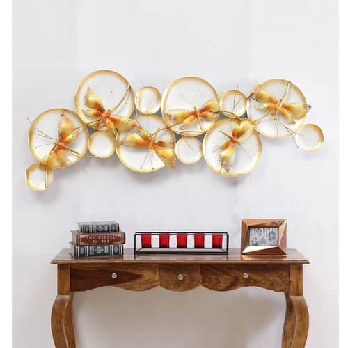 Wrought Iron Butterfly Wall Art With LED In Gold