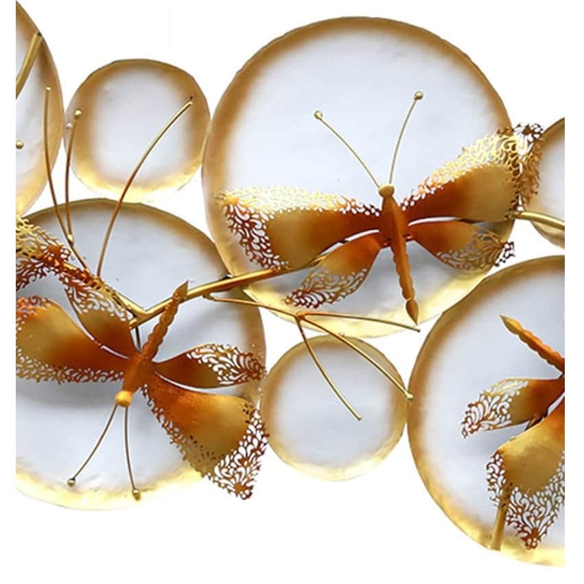 Wrought Iron Butterfly Wall Art With LED In Gold - top_view