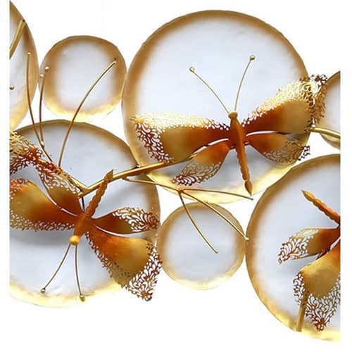 Wrought Iron Butterfly Wall Art With LED In Gold