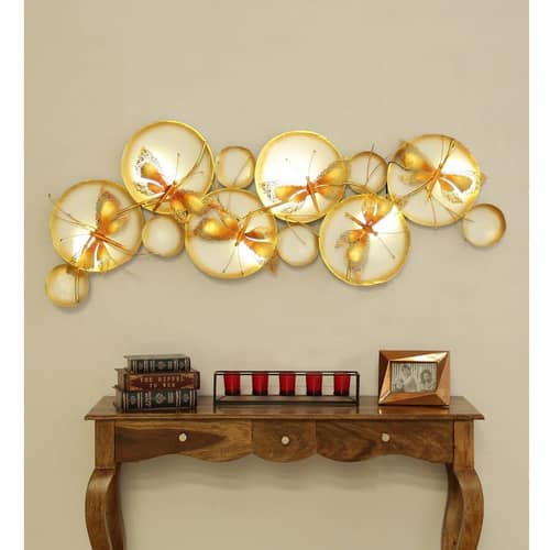 Wrought Iron Butterfly Wall Art With LED In Gold