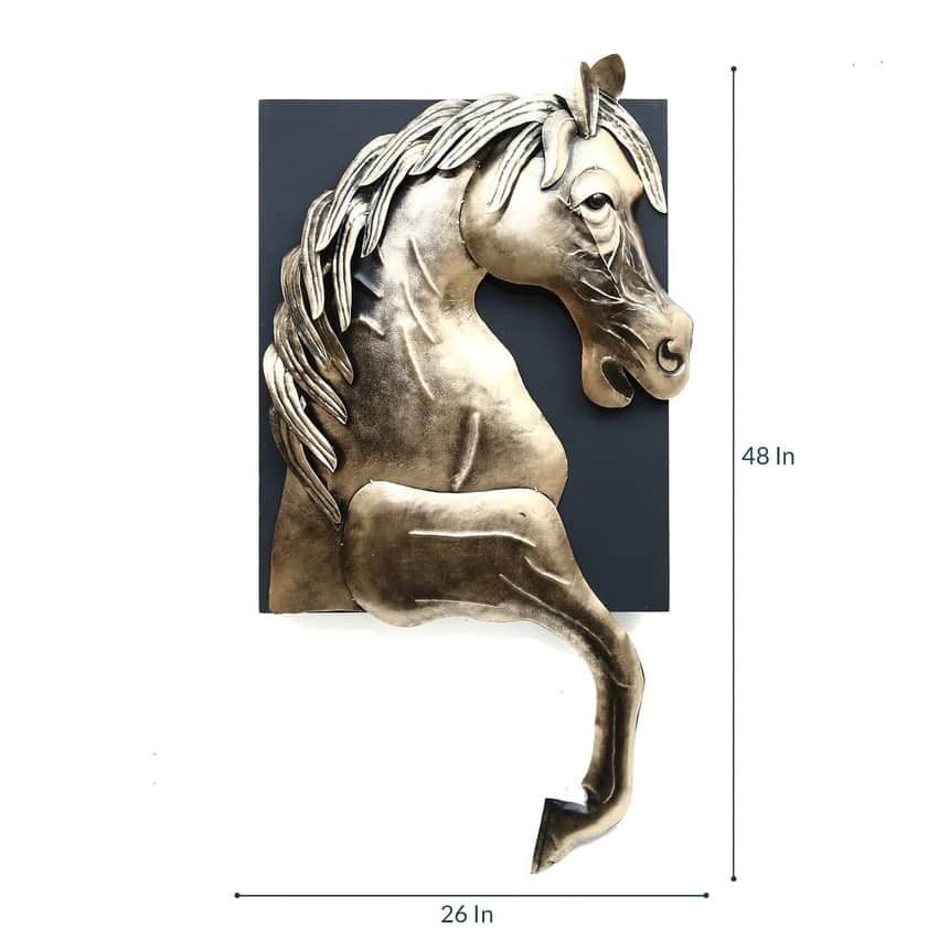 Wrought Iron Horse In Frame Wall Art In Gold - front_view