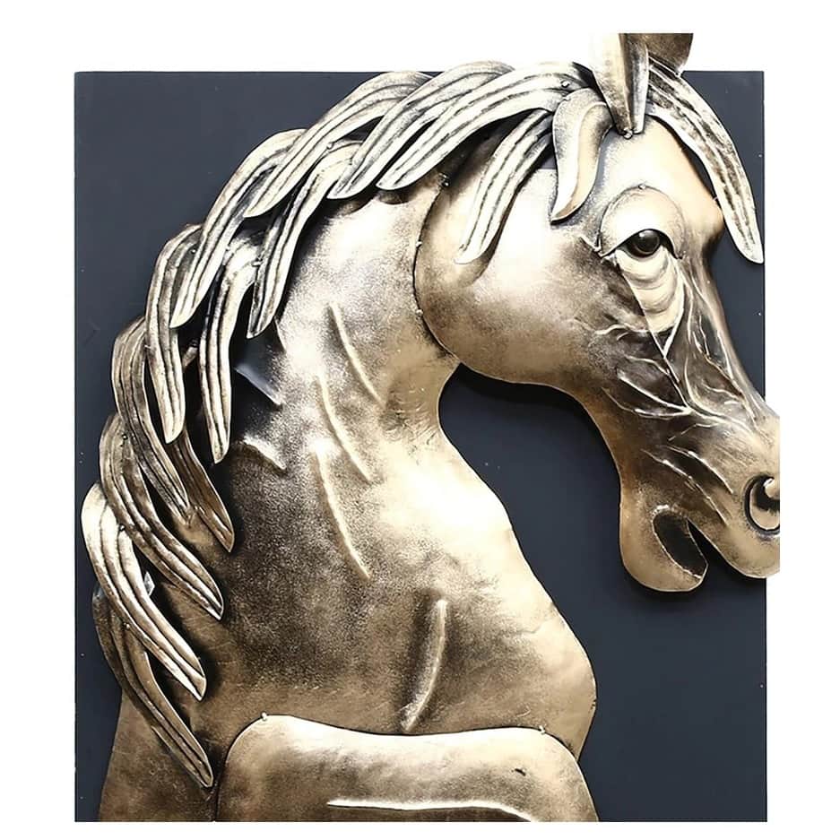 Wrought Iron Horse In Frame Wall Art In Gold - top_view