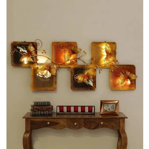 Wrought Iron Flying Butterfly In Box Wall Art With LED In Multicolor