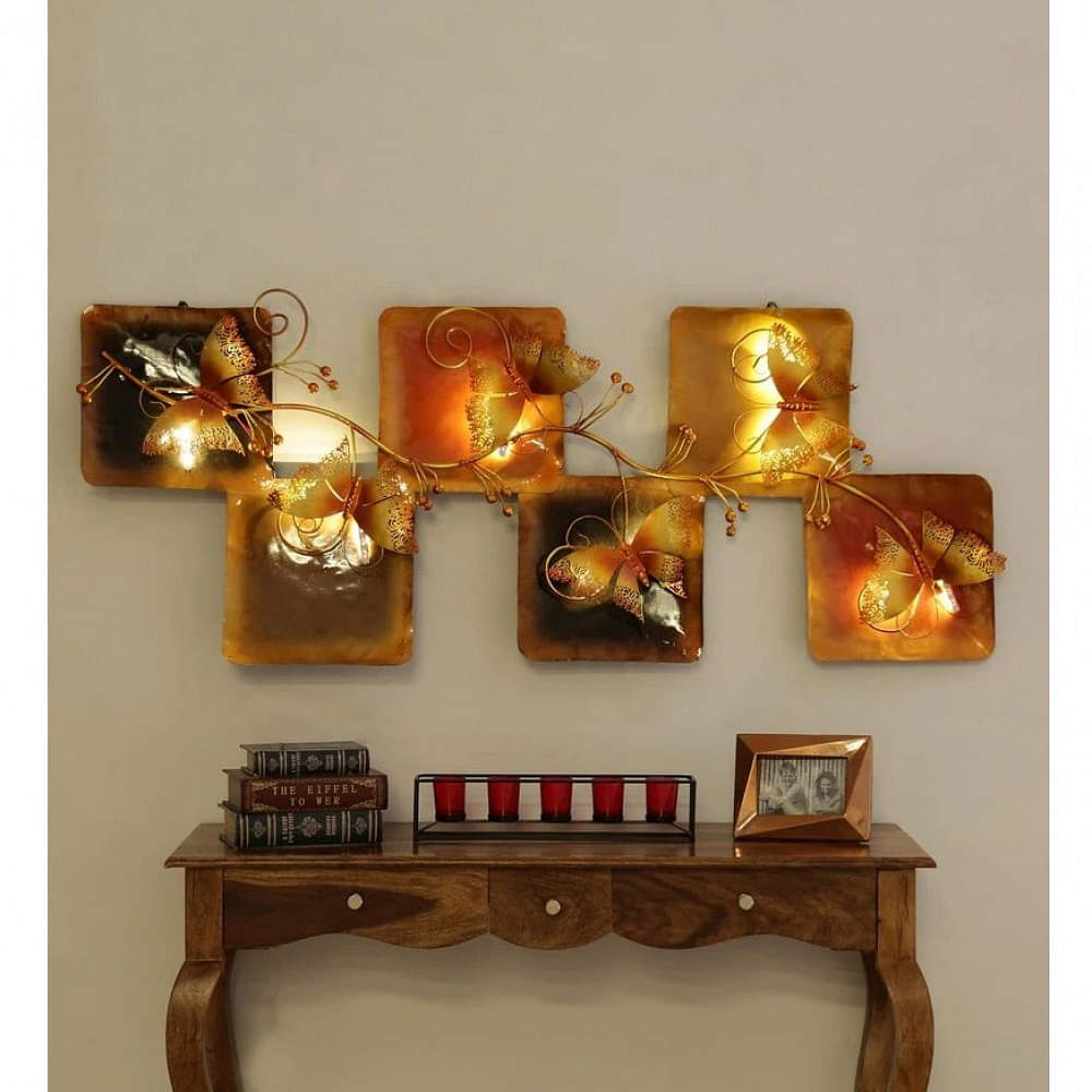 Wrought Iron Flying Butterfly In Box Wall Art With LED In Multicolor - photo
