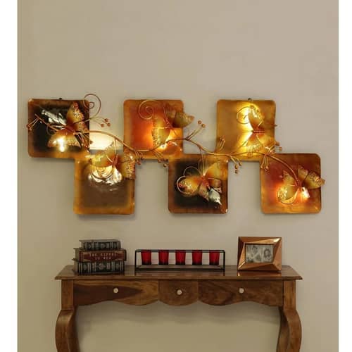 Wrought Iron Flying Butterfly In Box Wall Art With LED In Multicolor