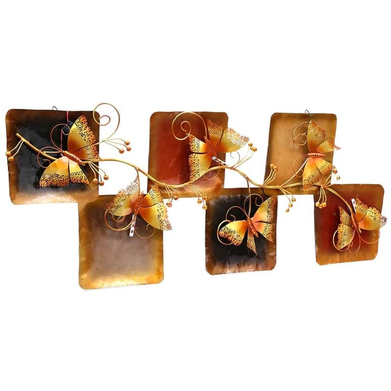 Wrought Iron Flying Butterfly In Box Wall Art With LED In Multicolor - left_view