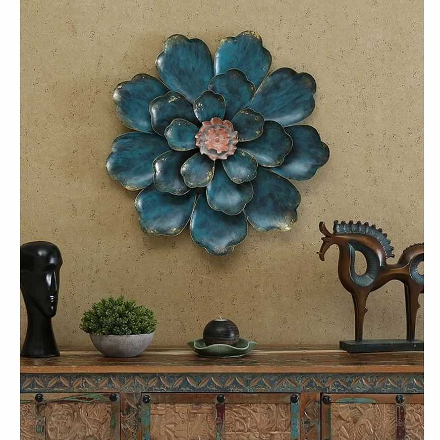 Iron Small Dahlia Green Gold Flower Wall Art - photo