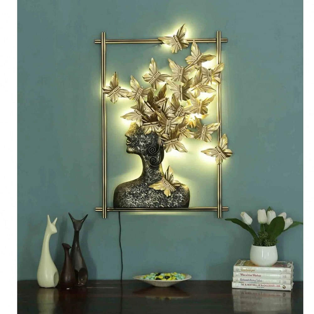 Iron Framed Butterfly Queen Wall Art With LED In Gold - photo