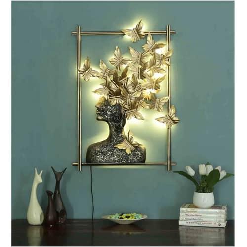 Iron Framed Butterfly Queen Wall Art With LED In Gold