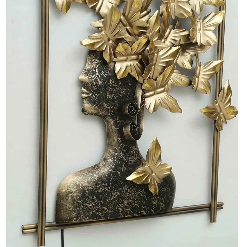 Iron Framed Butterfly Queen Wall Art With LED In Gold - left_view