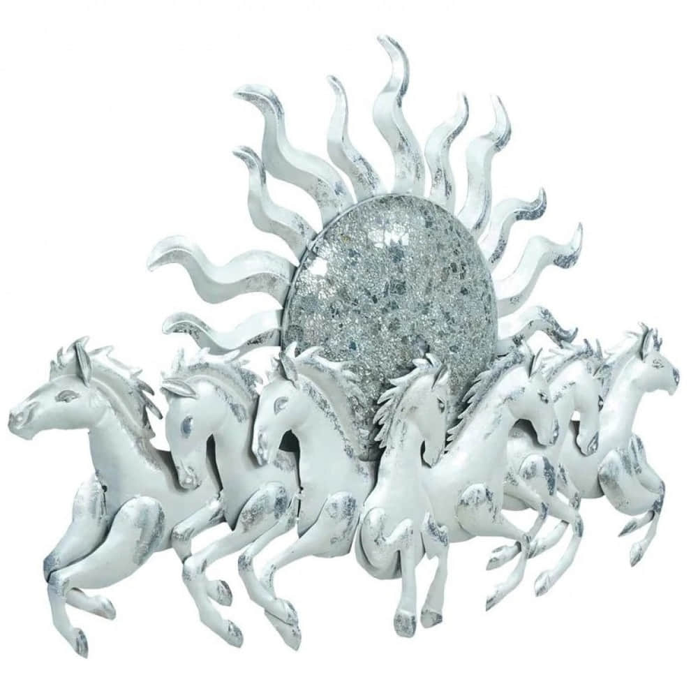 Iron 7 Running Horse Wall Art In White Colour - photo