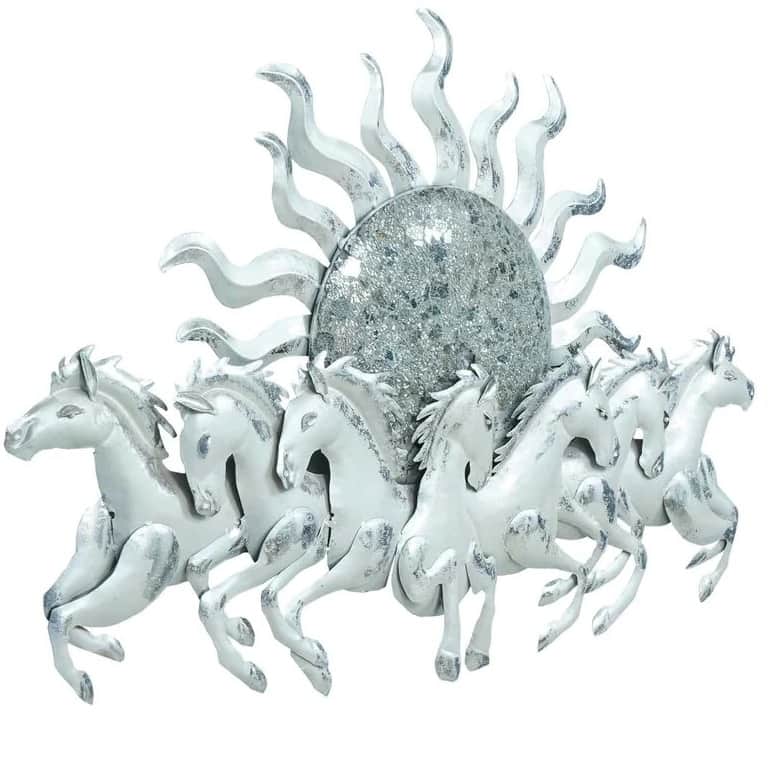 Iron 7 Running Horse Wall Art In White Colour - front_view