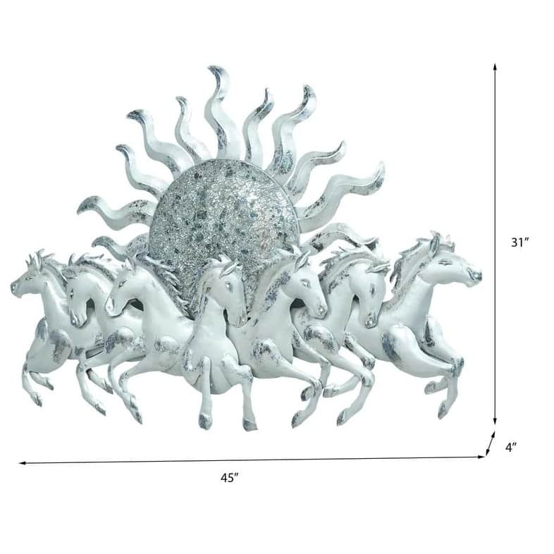 Iron 7 Running Horse Wall Art In White Colour - rear_view