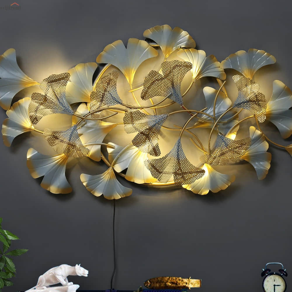 White Iron Jingo Leaf Metal Wall Art - photo