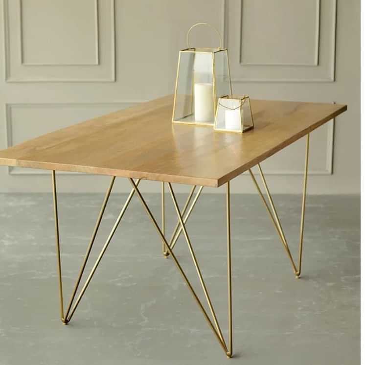 Apex Café Table In Natural Finish With Metal Legs - photo