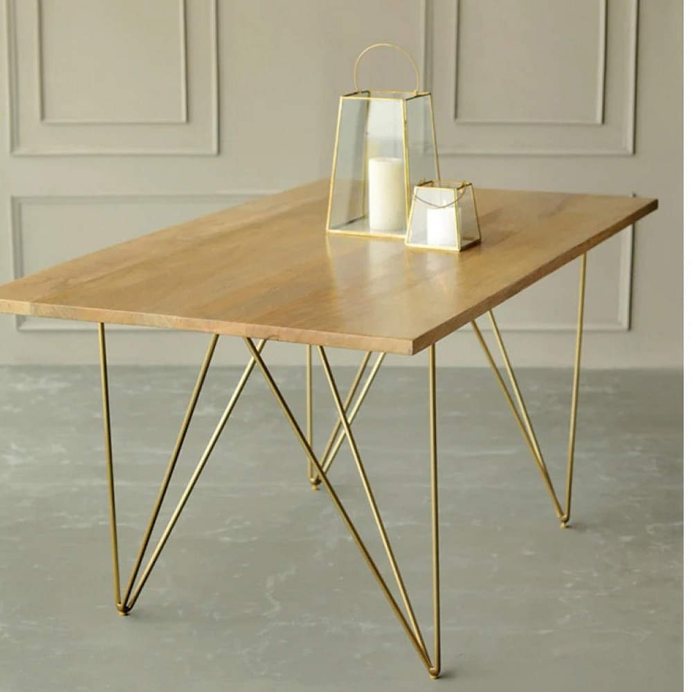 Apex Café Table In Natural Finish With Metal Legs - photo