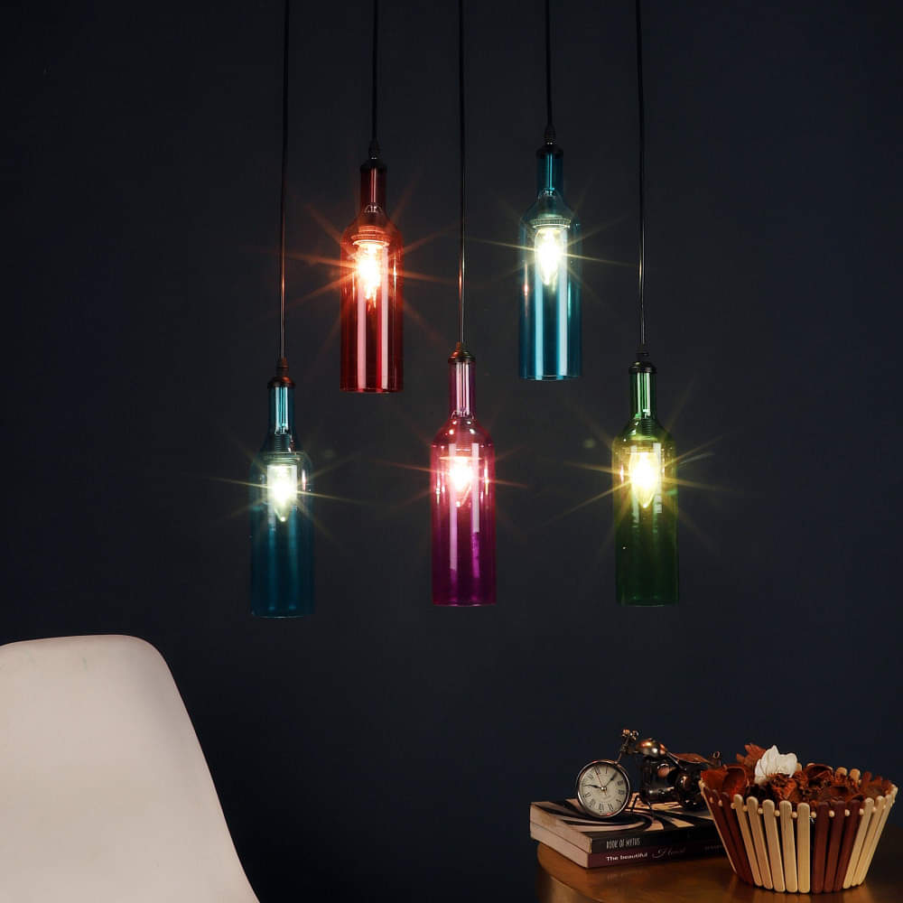 Brighton Multi Color Glass Bottle Hanging Light - 5LP - photo