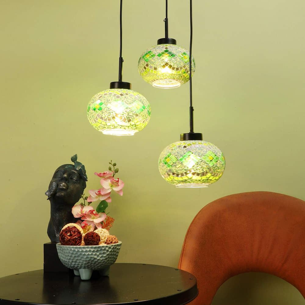 Brighton Pumping Glass Hanging Light -3LP-GREEN-Without Bulb - photo