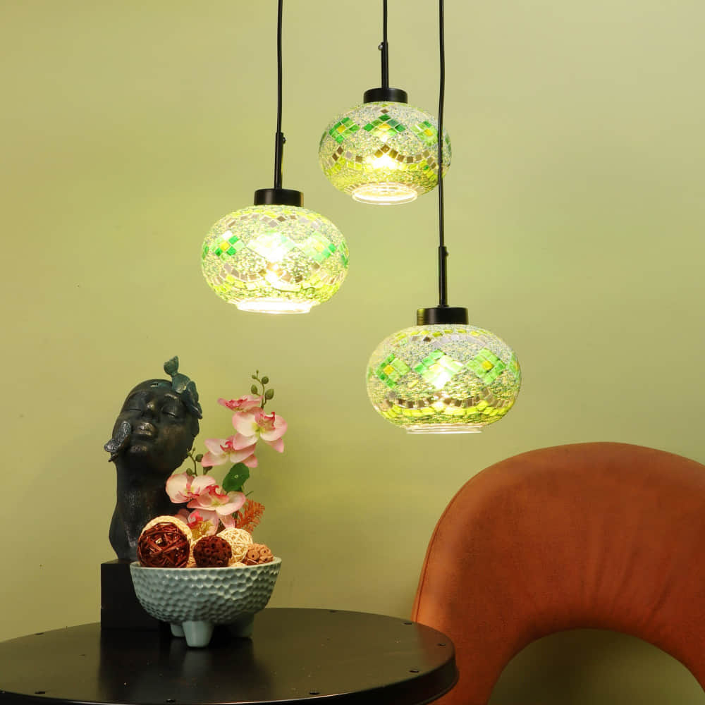 Brighton Pumping Glass Hanging Light -3LP-GREEN-Without Bulb - photo