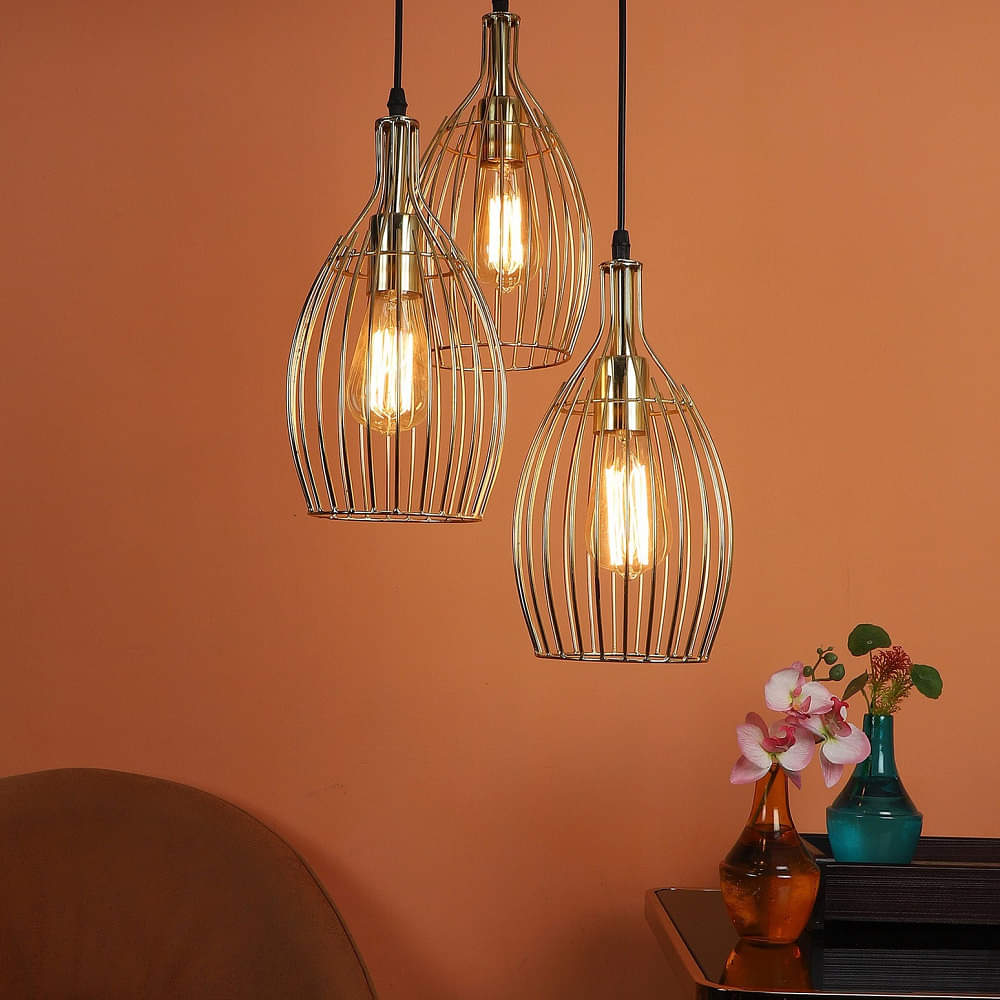 Rustic Metal Gold Finish Hanging Light - 3LP - Without Bulb - photo