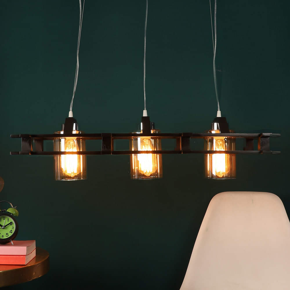 Rustic Bold Brown Wooden Hanging Light M-77-3LP-BR - Without Bulb - photo